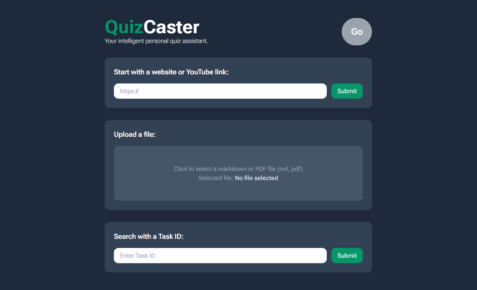 Quizcaster front page